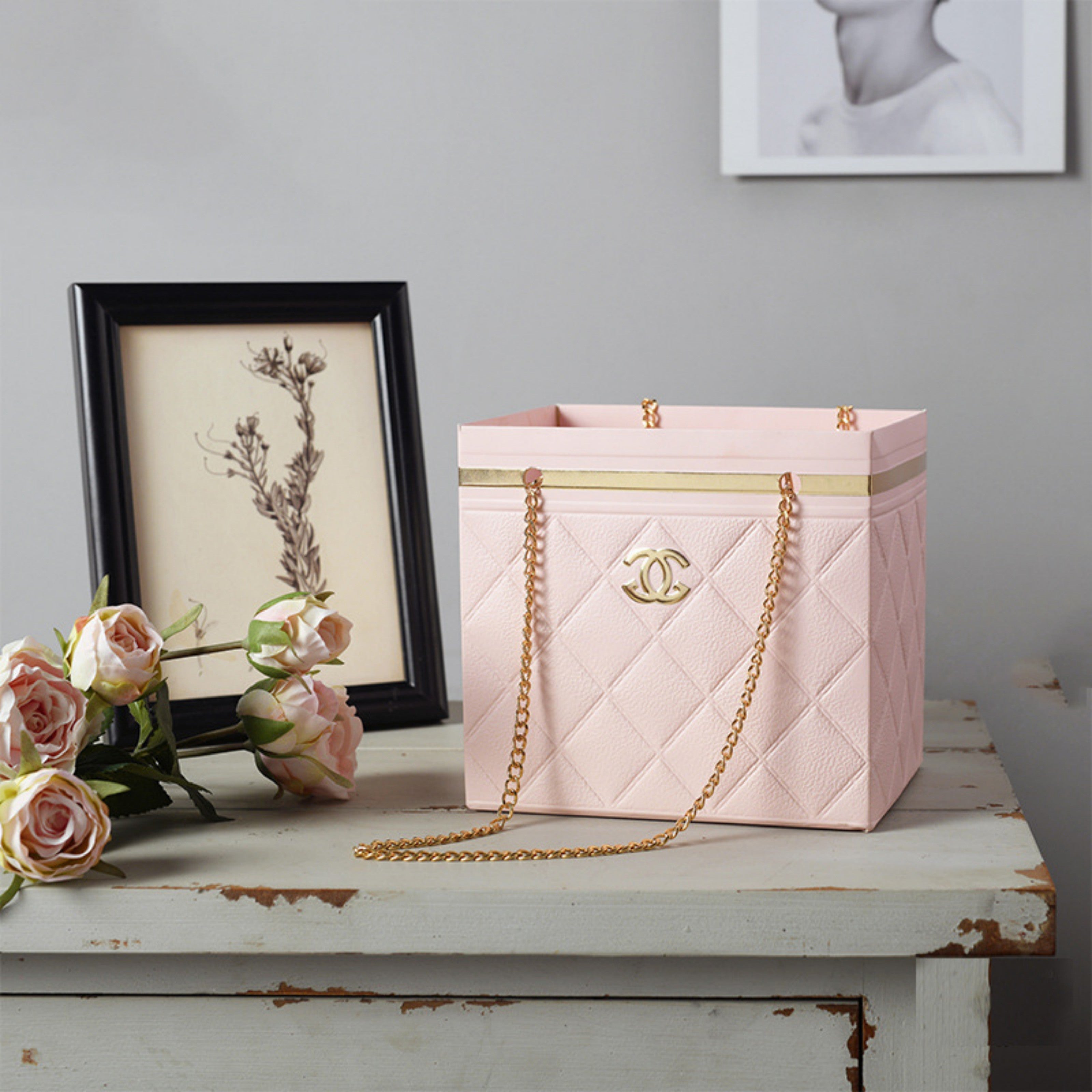 Flower Box with Chain Handles - Pink