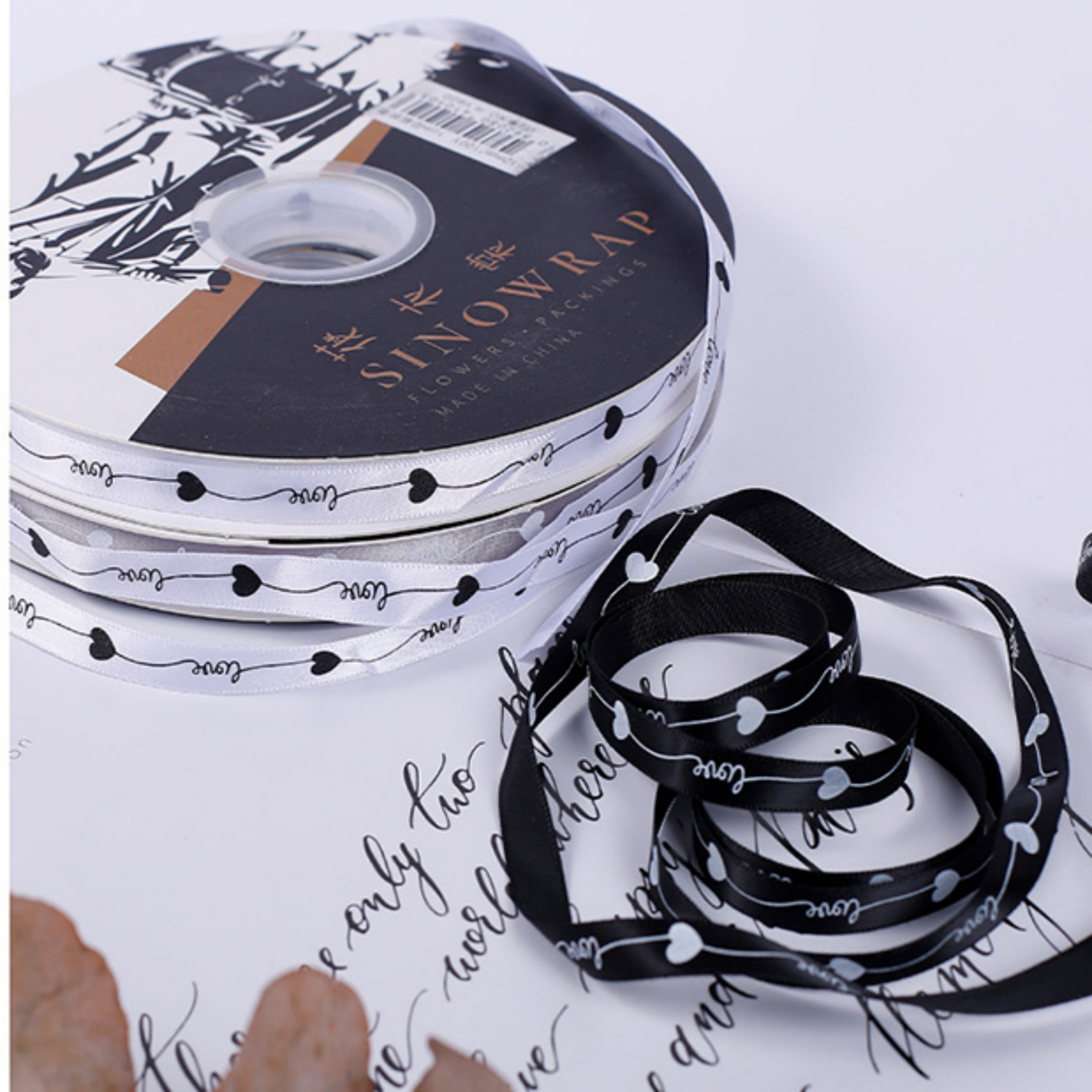 80-Yard Love Print Ribbon - White