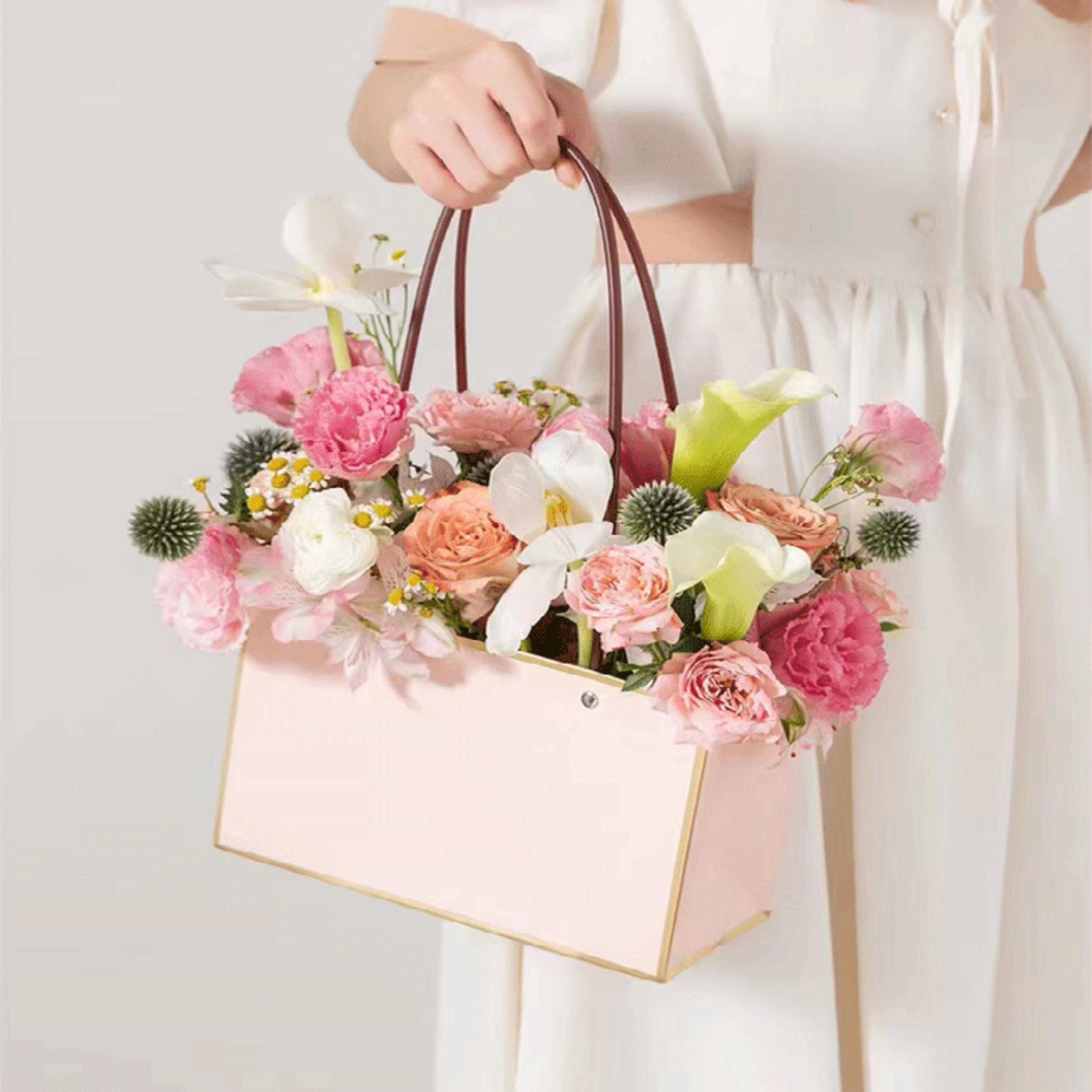Rectangular Floral Basket - Pink