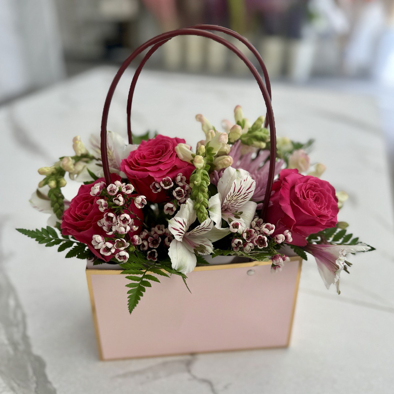 Rectangular Floral Basket - Pink